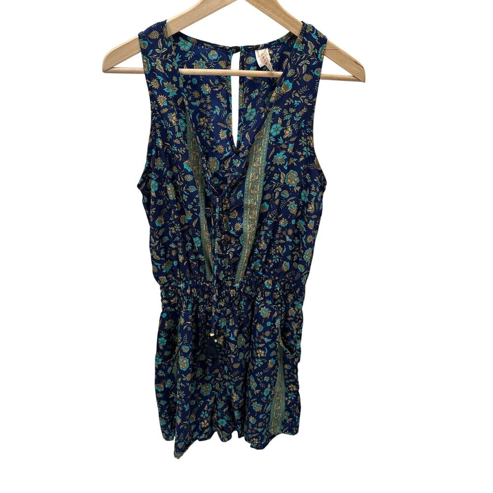 RAGA Blue Sleeveless Tassel Shorts Romper // XS